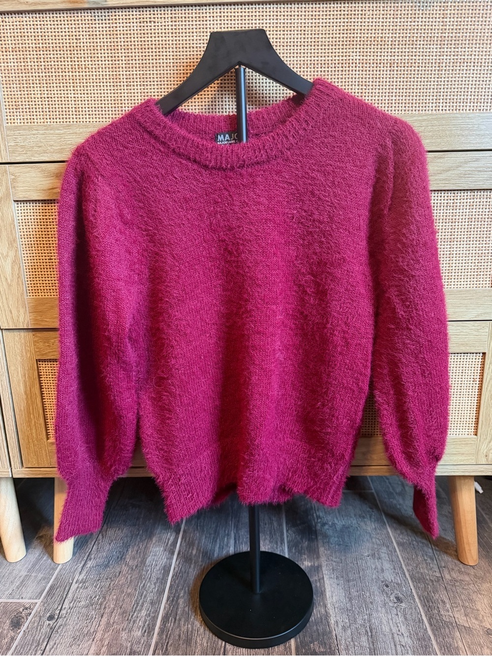MAJE Raspberry Fuzzy Crewneck Sweater